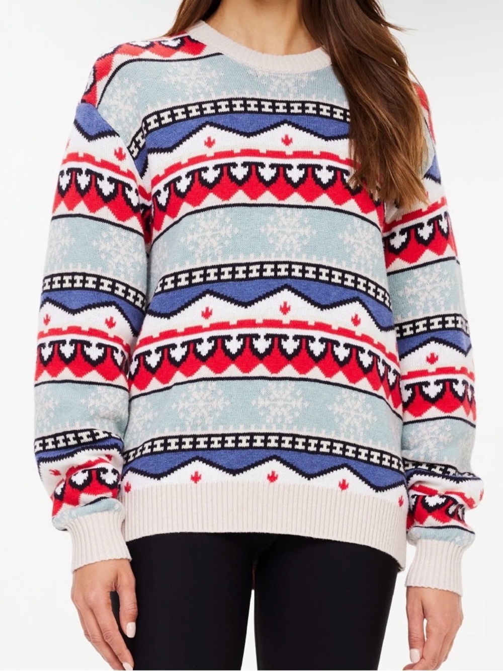 The Upside Vail Boo Crewneck Sweater - White, Light Blue, Red - NWT - Size L